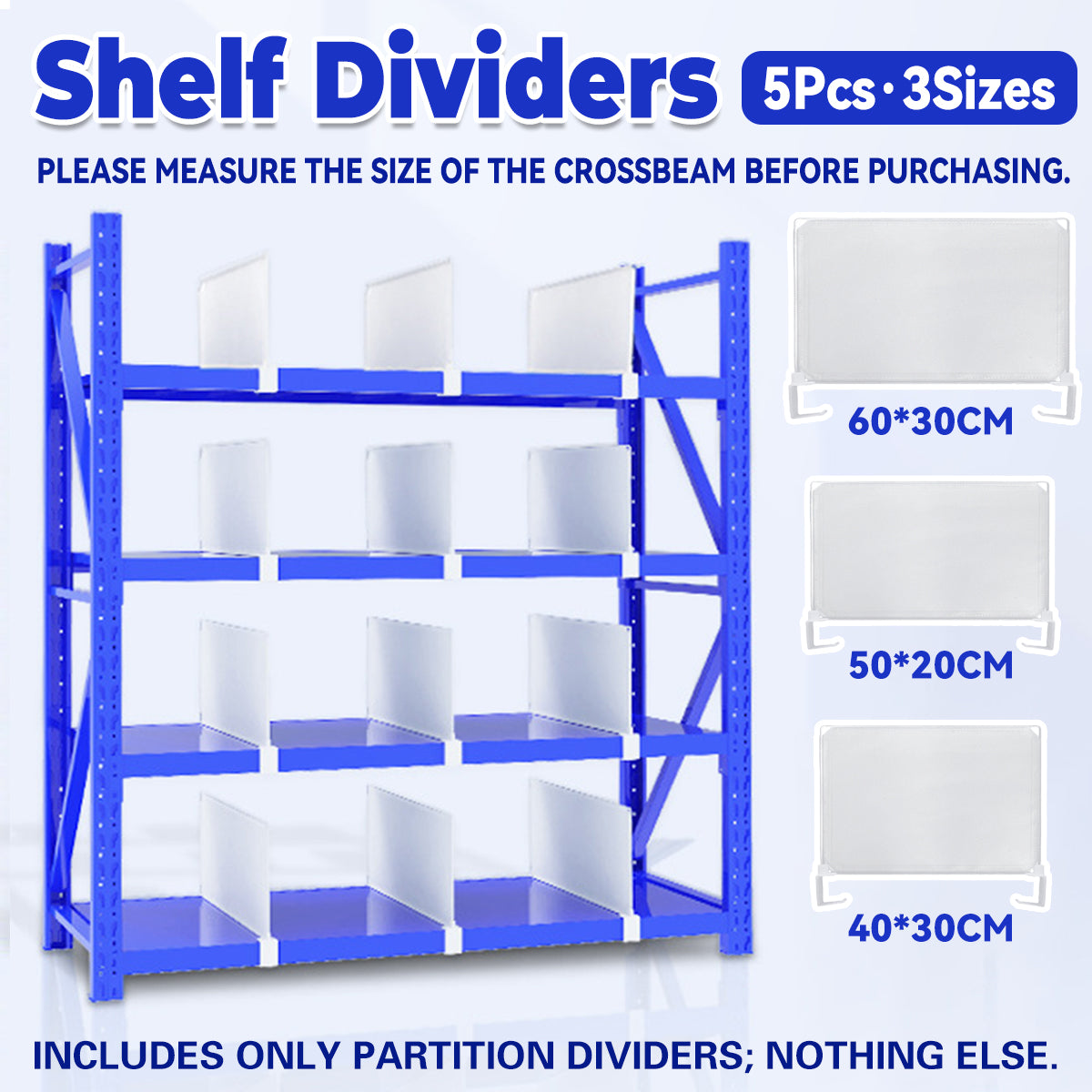 5PCS Shelf Dividers Durable Snap-On for Warehouse Garage Storage