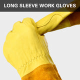 Cylindrical Cowhide Leather Work Gloves with Extended Cuff for Warehouse Maintenance