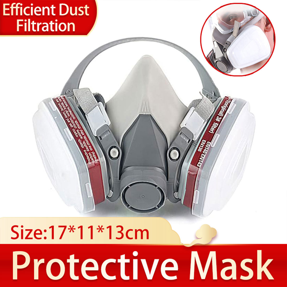 Half Face Dustproof Protective Mask with Dual Cartridge for Industrial Use