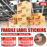 Fragile Sticker Labels 2 Rolls 1000PCS High Visibility Shipping Warning