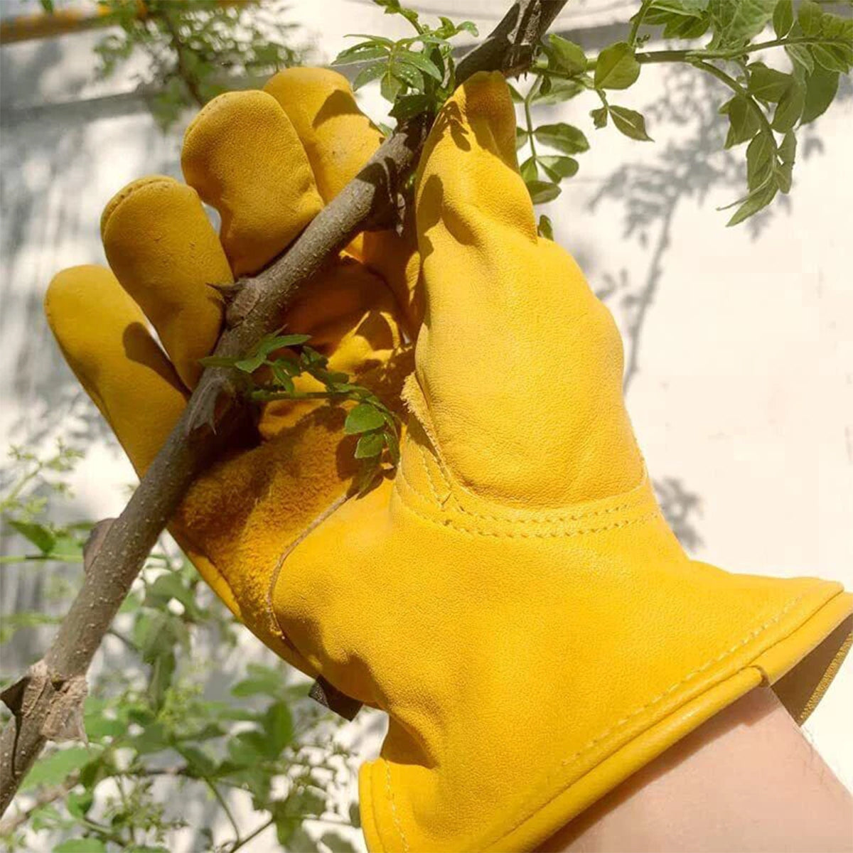 Golden Yellow Cowhide Full Finger Work Gloves for Warehouse Maintenance