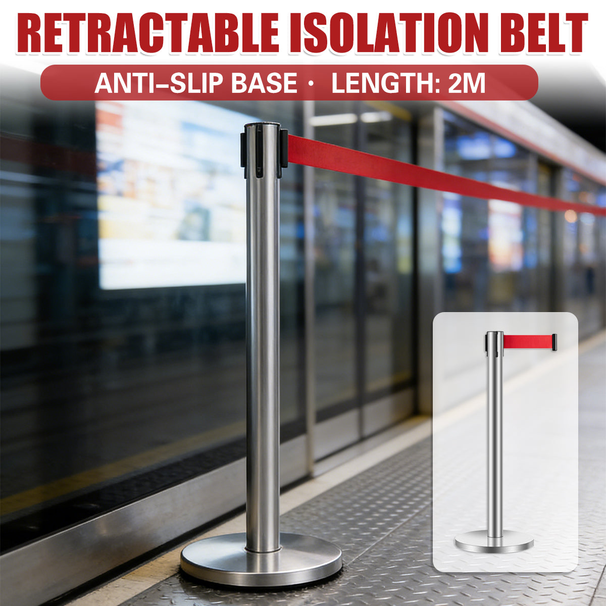2M Retractable Isolation Barrier Belt Post Anti-Slip Waterproof