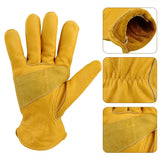 Golden Yellow Cowhide Full Finger Work Gloves for Warehouse Maintenance