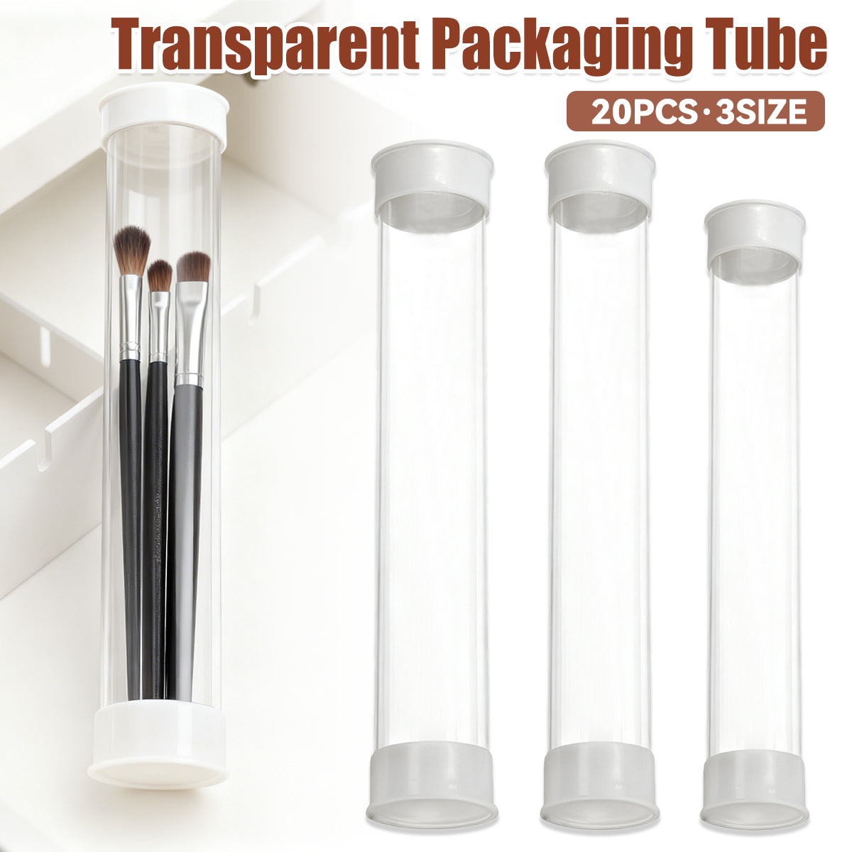 Transparent PC Packaging Tube with Lid Plastic Storage Tube 20PCS