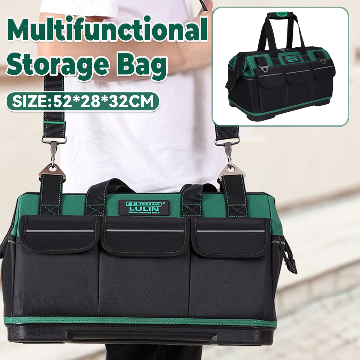 Multifunction Tool Bag 52cm Portable Large Capacity Work Tote with Hard Bottom
