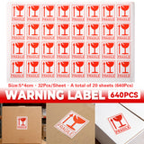 640PCS Fragile Shipping Labels 5×4cm Self Adhesive Carton Warning Stickers