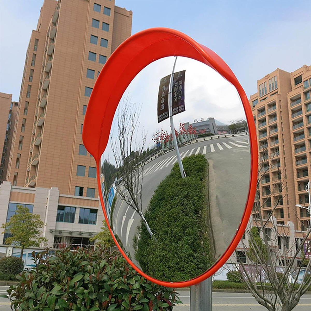 60cm Road Traffic Safety Convex Mirror Wide-Angle Red Frame