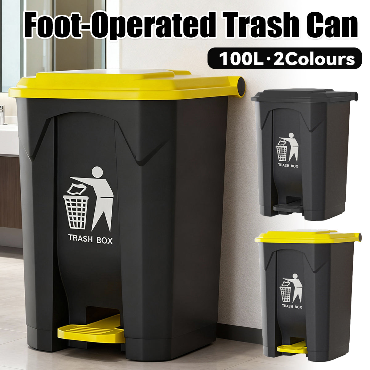 100L Pedal Trash Can with Lid Large Capacity Durable