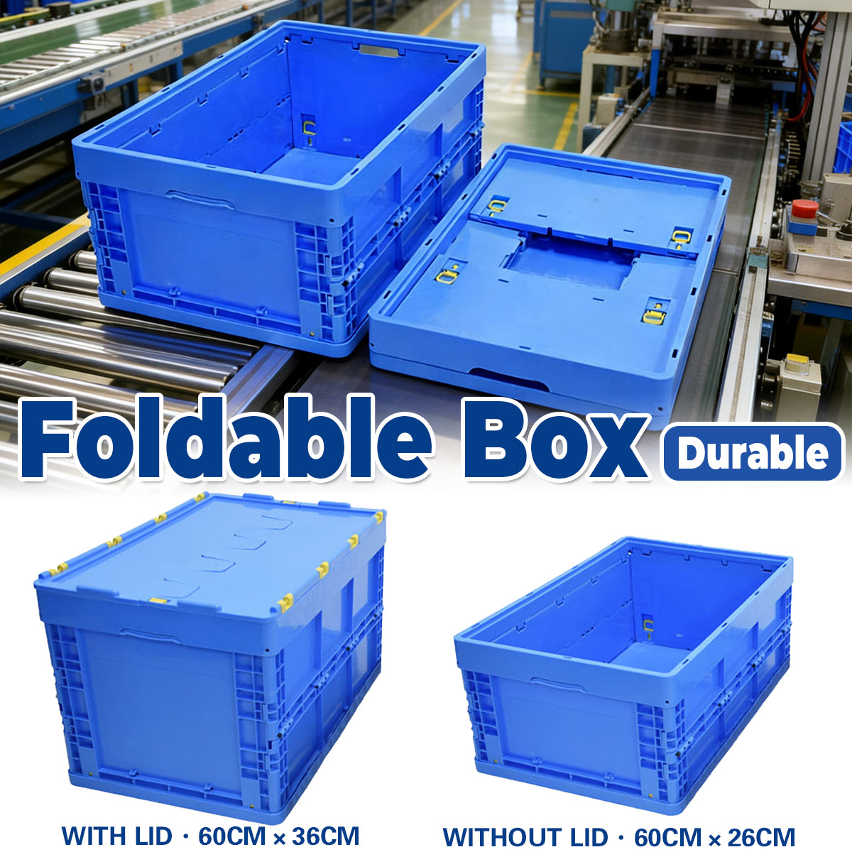 Foldable Plastic Storage Box with Rounded Corners for Workshop Garage Home