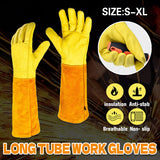 Cylindrical Cowhide Leather Work Gloves with Extended Cuff for Warehouse Maintenance