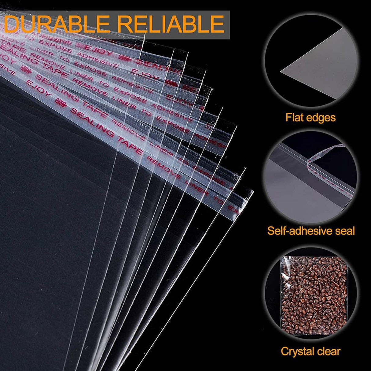 100-1000pcs Clear Self-Adhesive OPP Bags Resealable Plastic