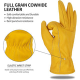 Golden Yellow Cowhide Full Finger Work Gloves for Warehouse Maintenance