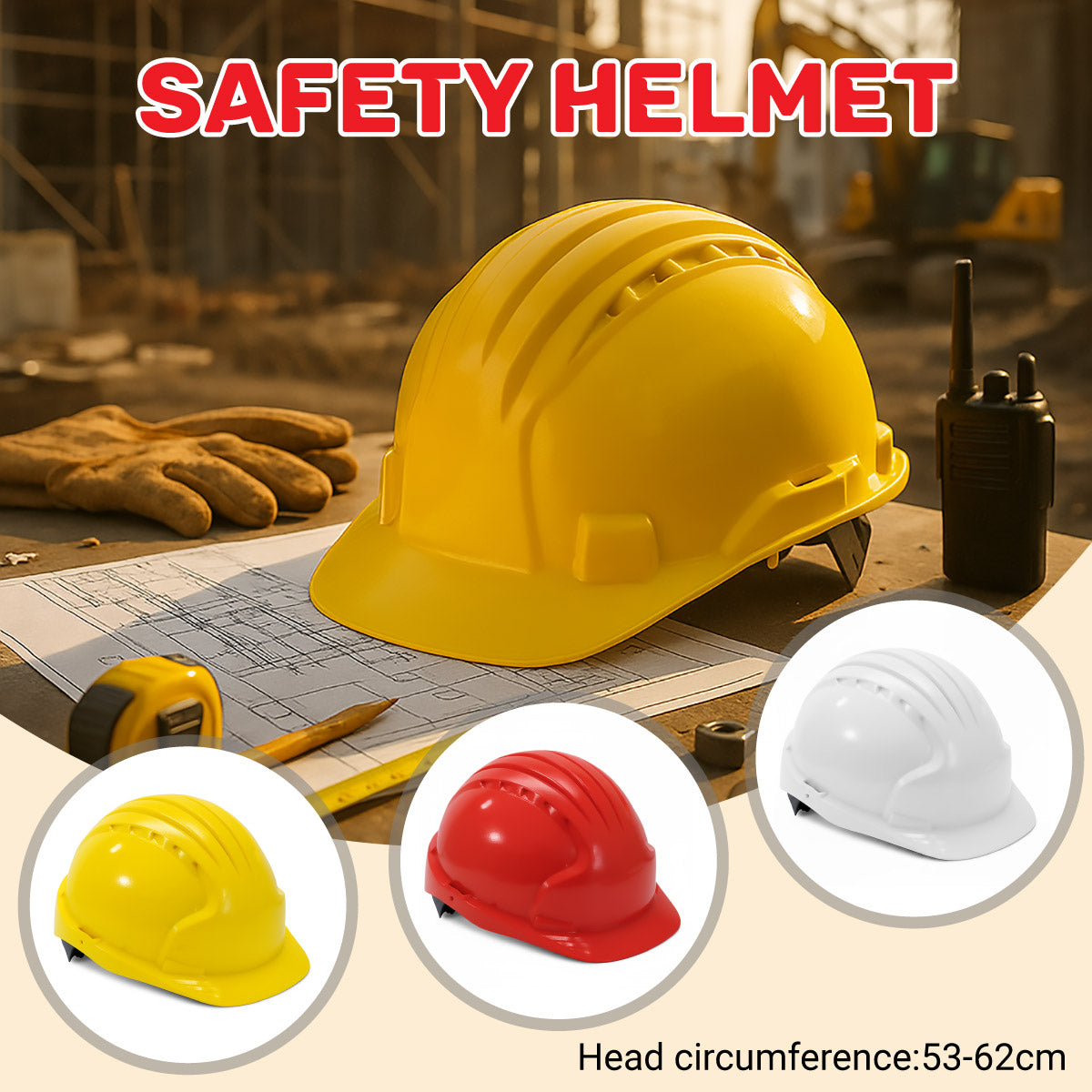 Safety Helmet Hard Hat ABS Adjustable Vented Construction