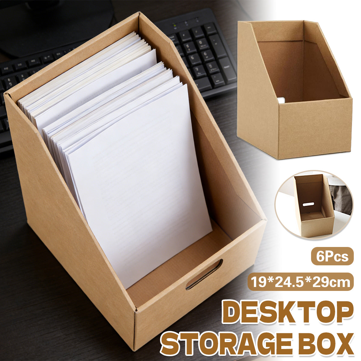 6PCS Kraft Paper Desktop Storage Boxes for Document Office Organisation