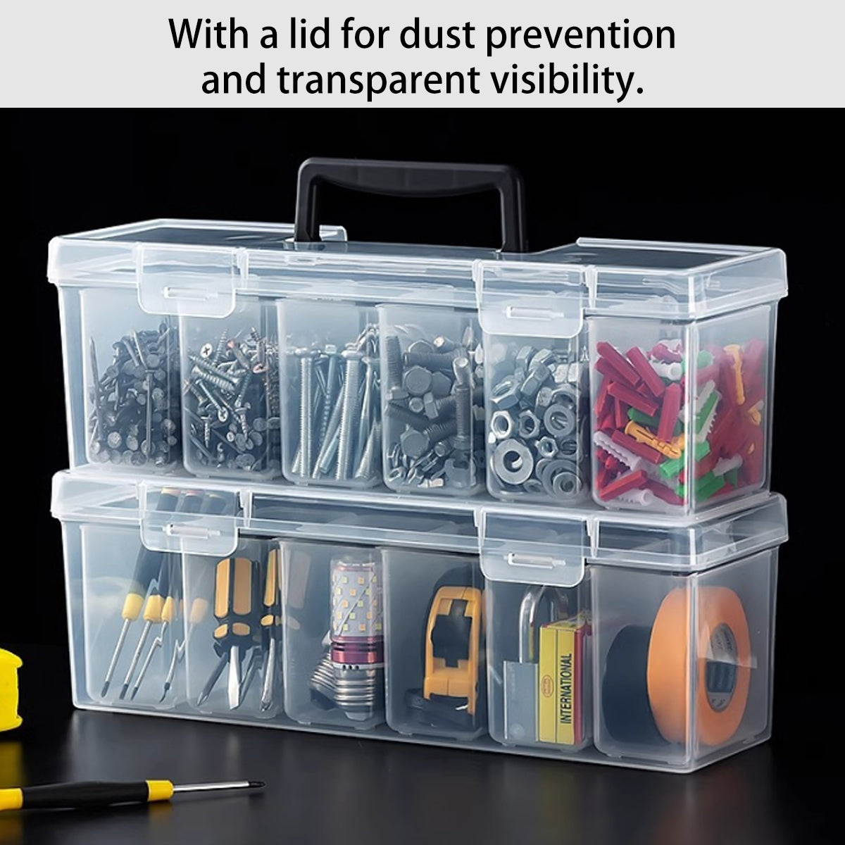 Portable Transparent Small Parts Storage Box with Handle