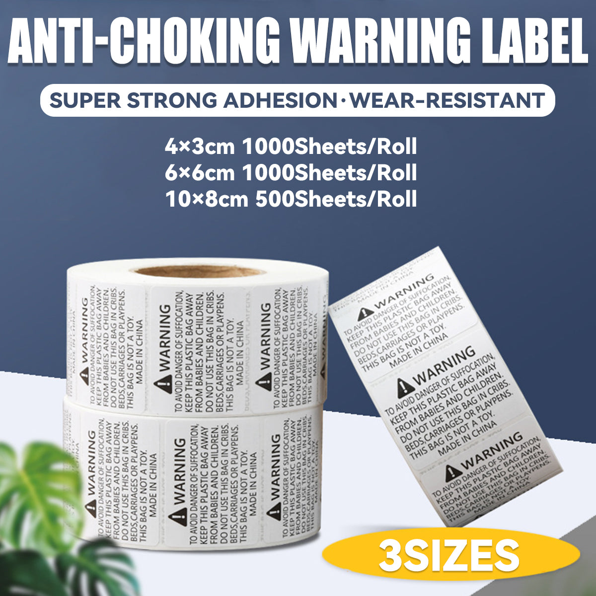 Anti-Choking Warning Labels Water-Based Adhesive 3 Size Options