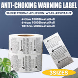 Anti-Choking Warning Labels Water-Based Adhesive 3 Size Options