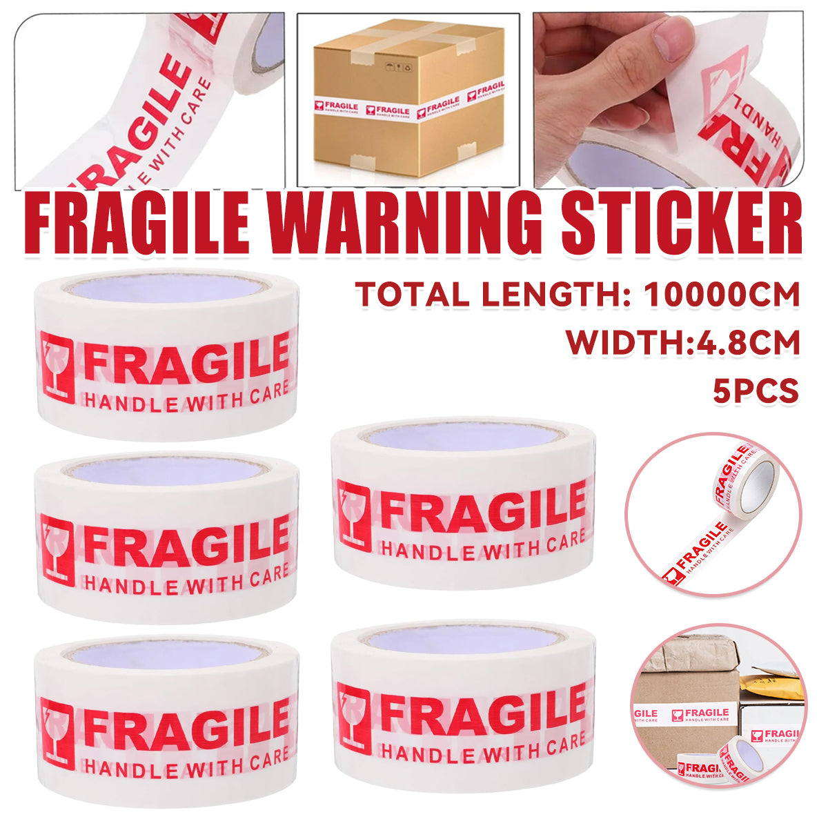 Fragile Warning Tape Handle With Care for Shipping and Packing Boxes