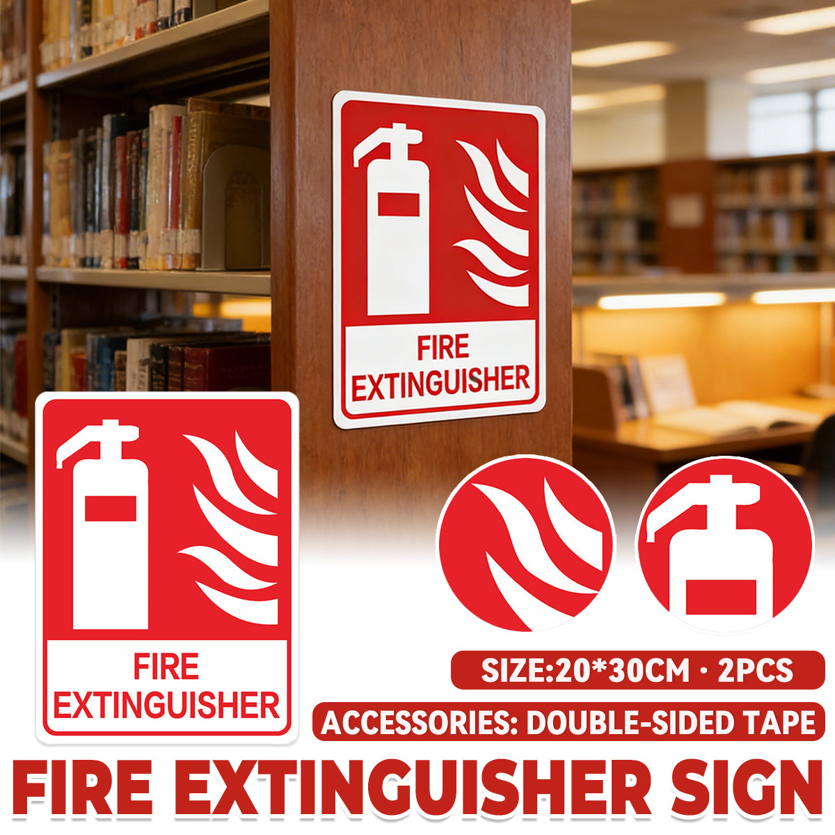2PCS Fire Extinguisher PVC Safety Warning Sign for Warehouse Building Use