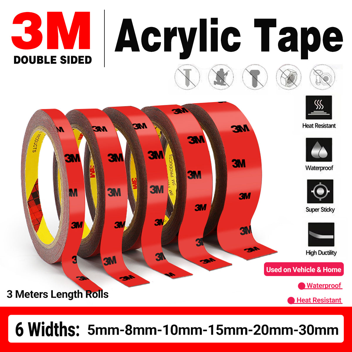 Vehicle 3M Double Sided Super Sticky Strong Adhesive Roll Tape