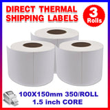3 Rolls 4x6 Direct Thermal Shipping Labels 100x150mm Warehouse Use