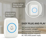 Wireless Doorbell Kit 300m Range Waterproof Call Button Plug-In Chime
