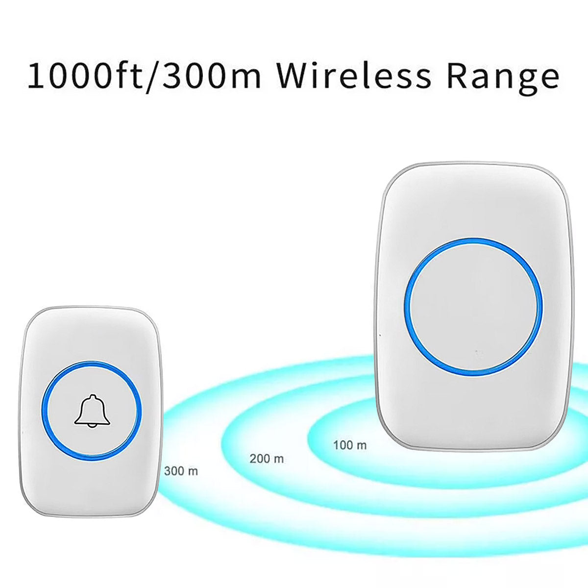 Wireless Doorbell Kit 300m Range Waterproof Call Button Plug-In Chime