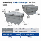 Plastic Stackable Logistics Turnover Box 600x400x315mm Attached Lid Crate
