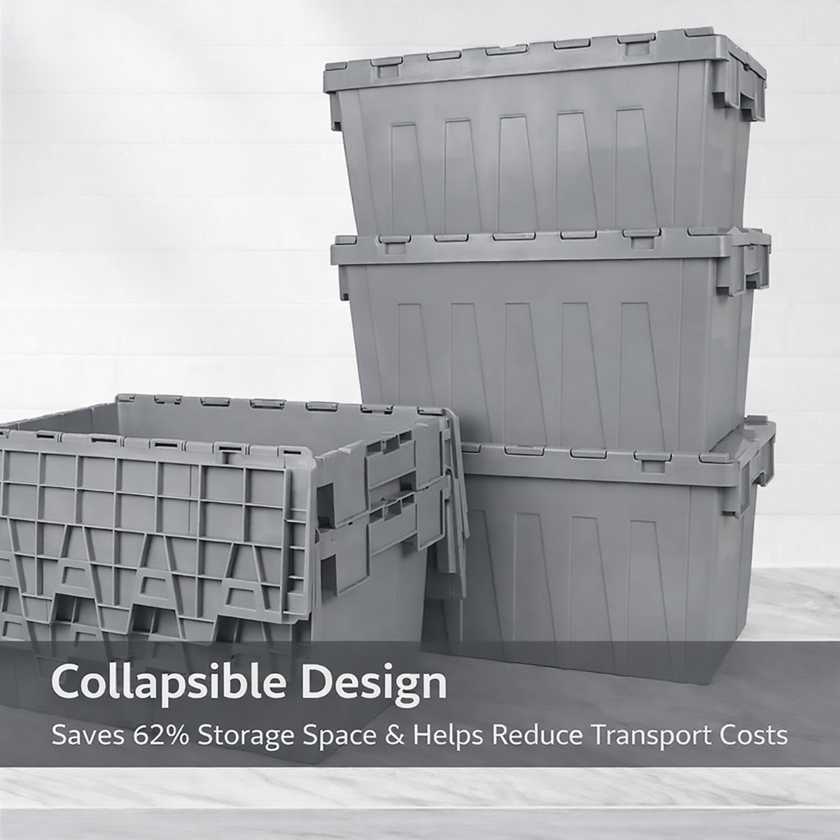 Plastic Stackable Logistics Turnover Box 600x400x315mm Attached Lid Crate