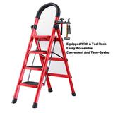 4 Step Folding Carbon Steel Heavy Duty Ladder with Tool Rack
