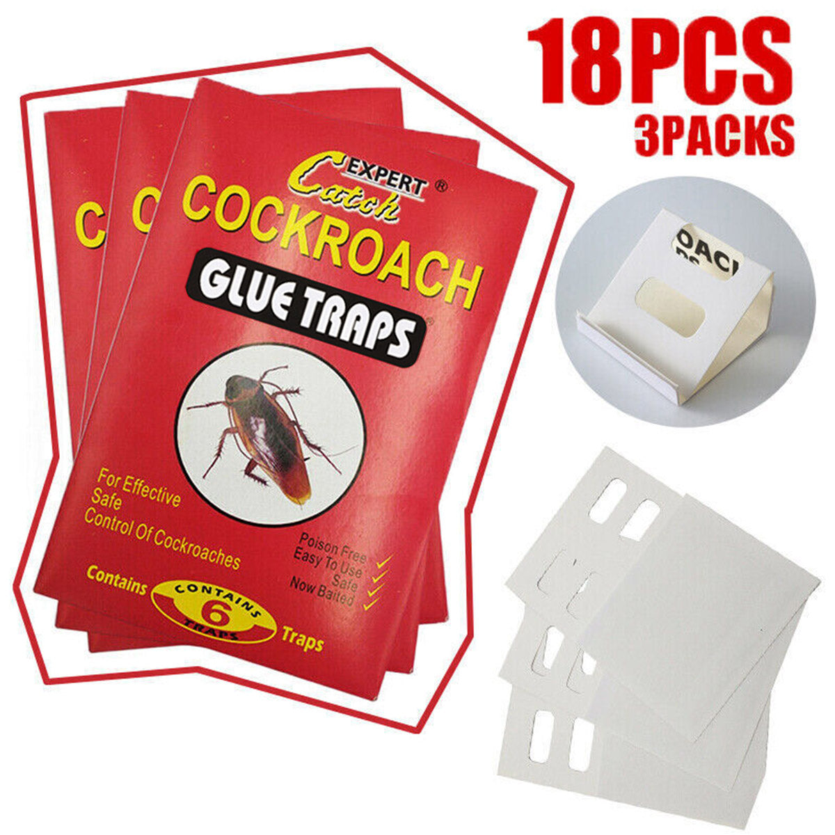 Cockroach Sticky Glue Traps 18pcs / 3 Pack for Pest Control