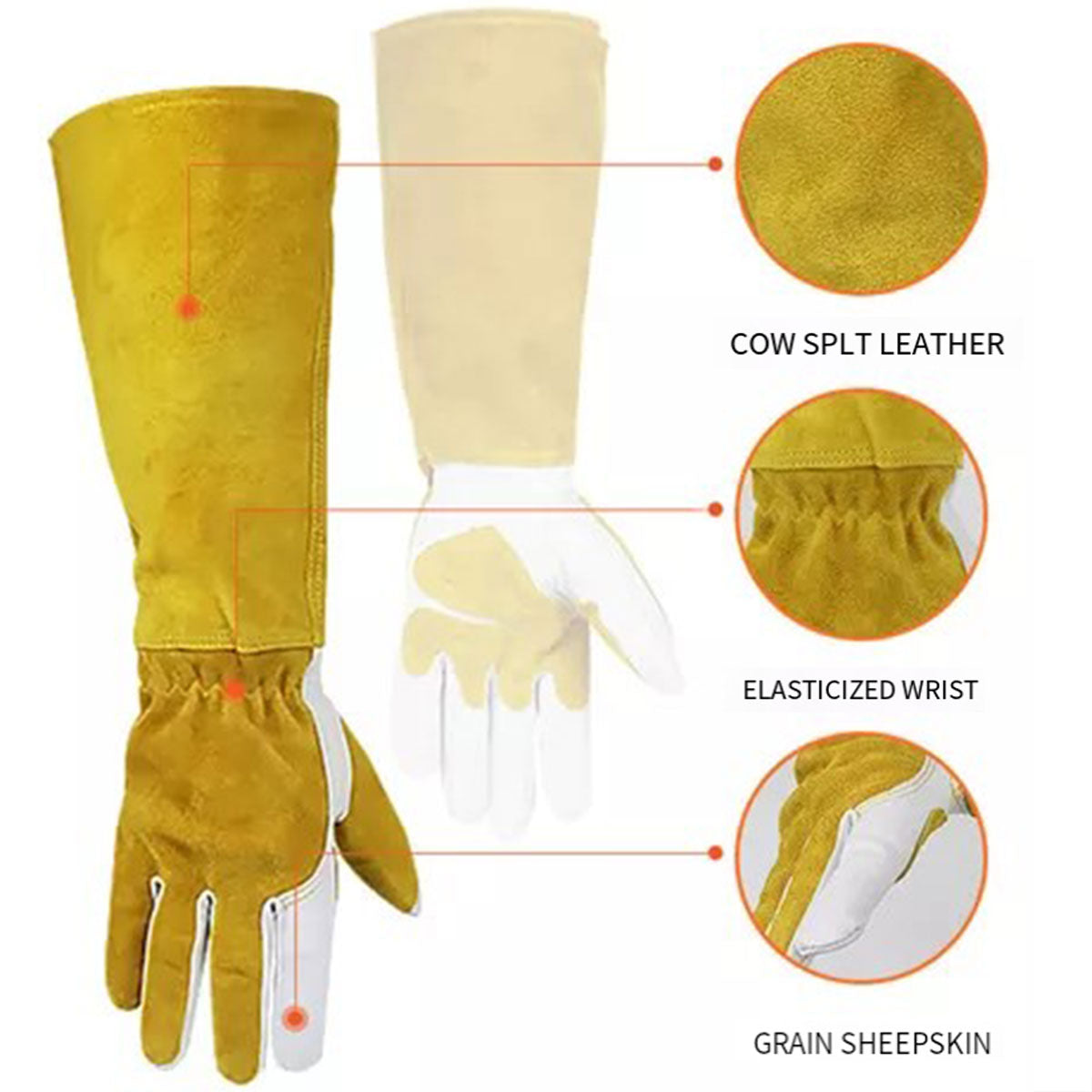 Long Leather Safety Work Gloves with Extended Cuff for Warehouse Maintenance
