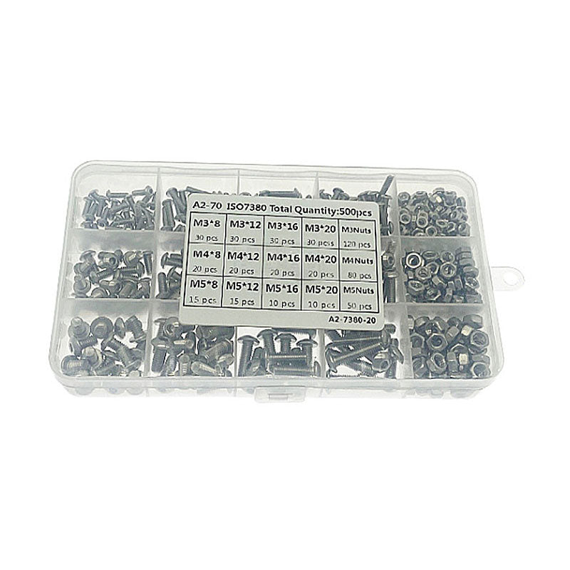500PCS M3 M4 M5 Stainless Steel Hex Socket Head Bolts Screws Nuts Kit