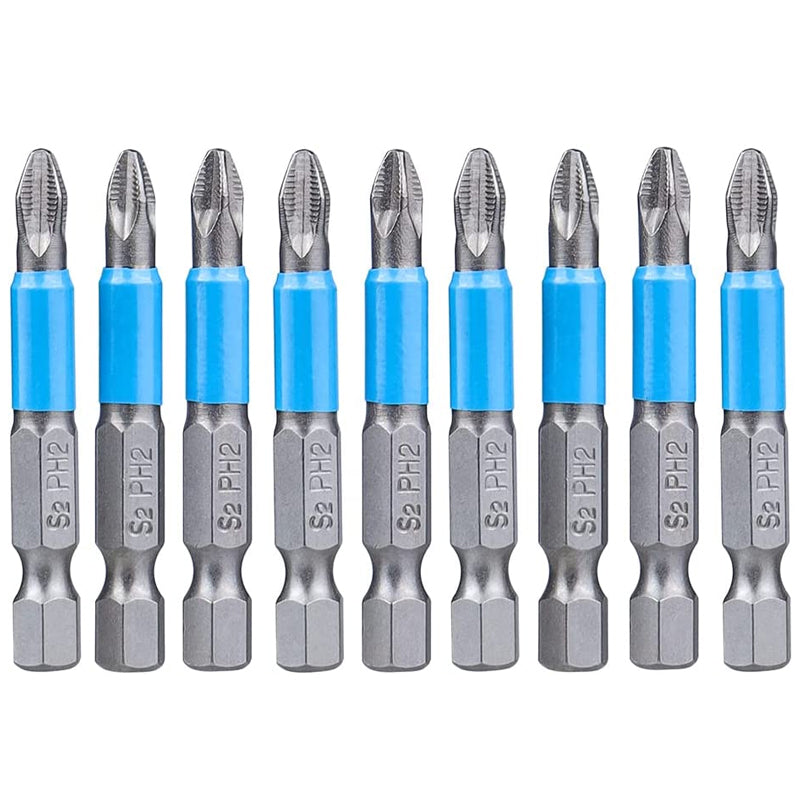10PCS Anti-Slip PH2 Magnetic Hex Shank Screwdriver Bits 50mm