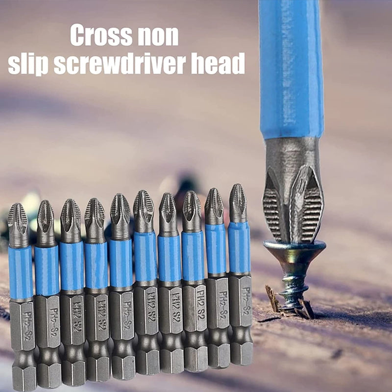 10PCS Anti-Slip PH2 Magnetic Hex Shank Screwdriver Bits 50mm
