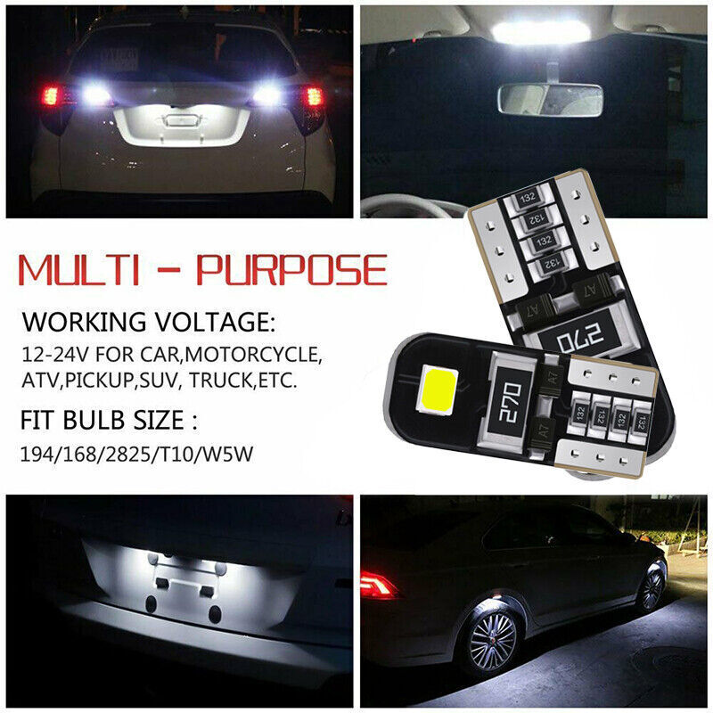 10PCS CANBUS T10 LED W5W 194 168 Interior Dashboard Map Door Light Bulbs
