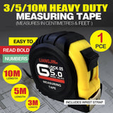 Steel Measuring Tape with Rubber Grip Dual-Sided Metric Inch 3/5/10m