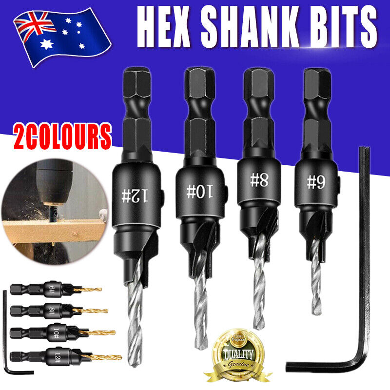 4PCS Screw Countersink Bit Set Pilot Hole Drill Hex Shank