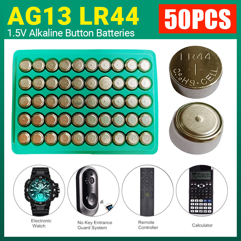 50PCS LR44 AG13 A76 Button Cell Batteries Tray Pack Battery