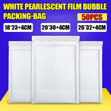 50pcs White Pearlescent Bubble Bags Shockproof Packing Envelope