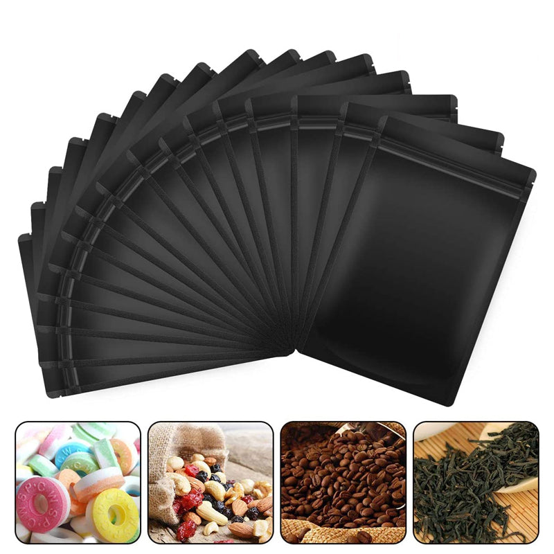 100PCS Black Aluminium Foil Resealable Food Storage Pouches
