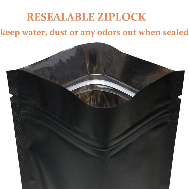 100PCS Black Aluminium Foil Resealable Food Storage Pouches