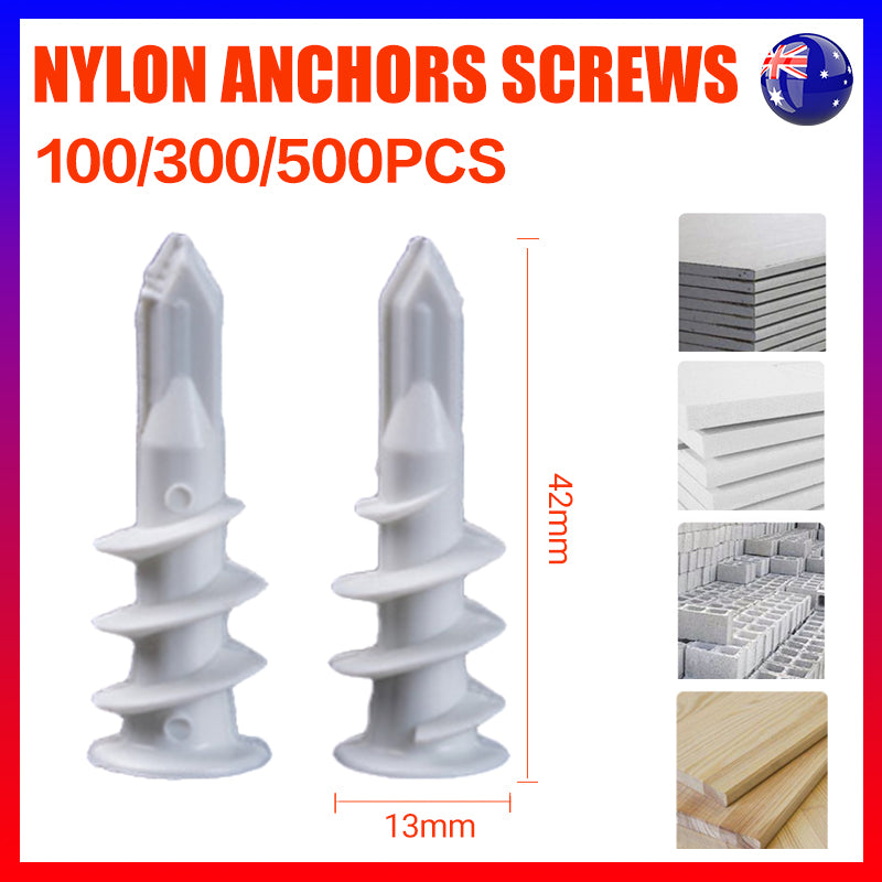 500PCS Nylon Wall Anchors Screws 13x42mm for Plasterboard