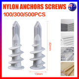 500PCS Nylon Wall Anchors Screws 13x42mm for Plasterboard