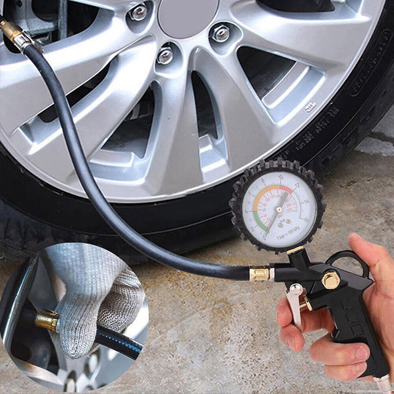 Tyre Pressure Gauge Air Tire Inflator Car Motorcycle Pump Hose Compressor Tool