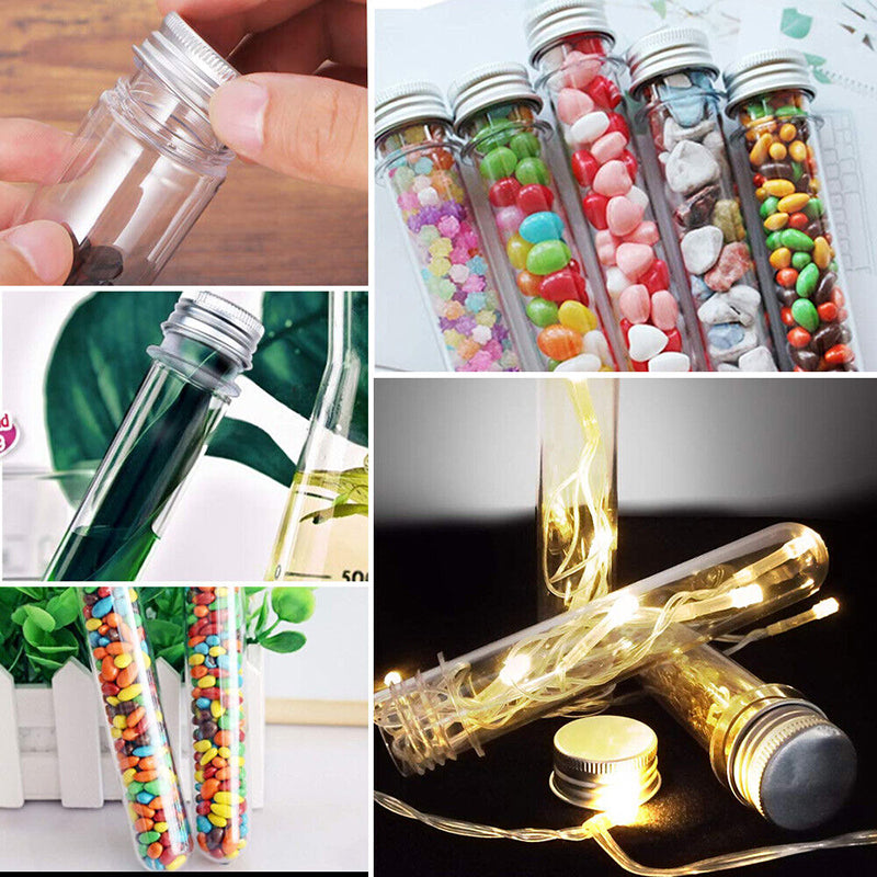 50pcs Plastic Lab Test Tubes 45ml Metal Screw Cap Round Bottom