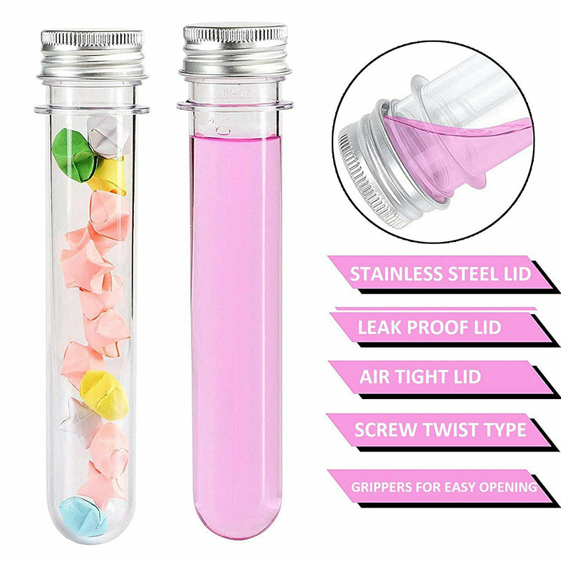 50pcs Plastic Lab Test Tubes 45ml Metal Screw Cap Round Bottom