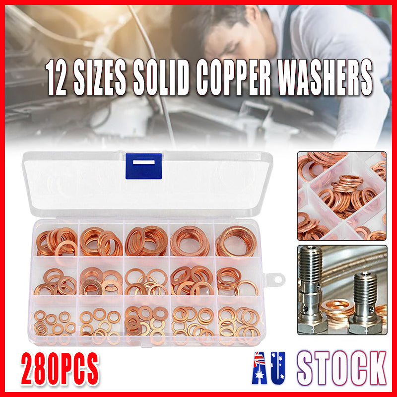 280PCS Copper Washer Seal Set Assorted Kit with Storage Box