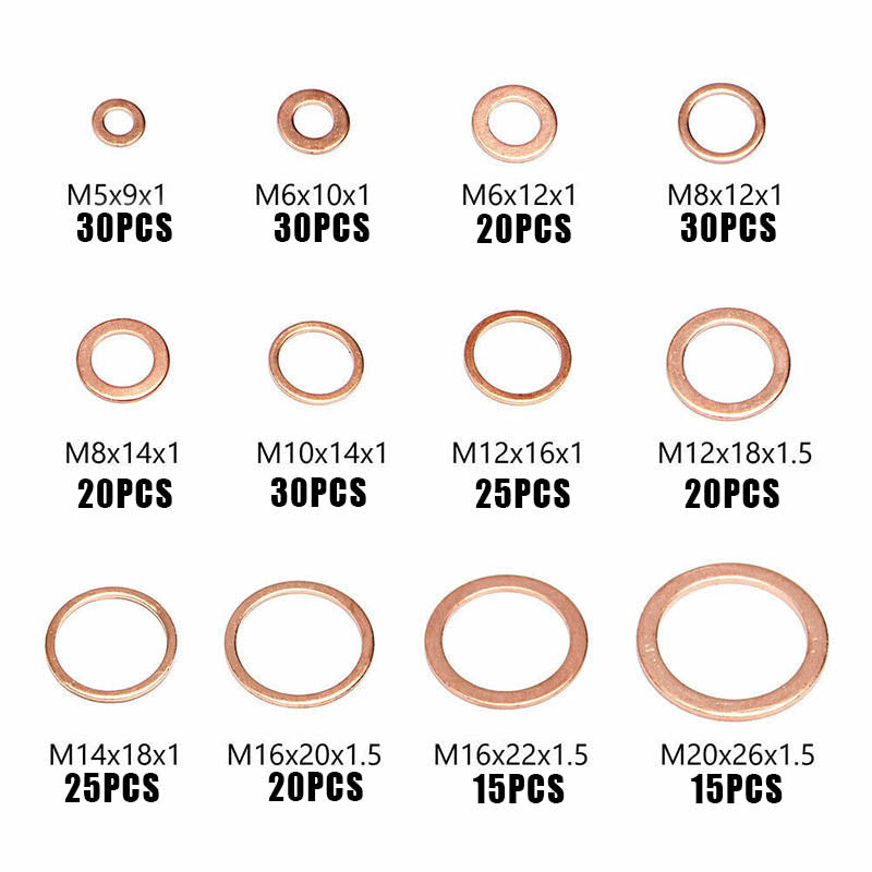 280PCS Copper Washer Seal Set Assorted Kit with Storage Box