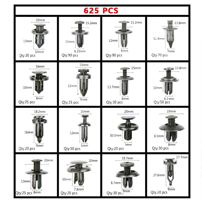 Car Body Trim Clips Retainer Bumper Plastic Fastener Kit 625PCS
